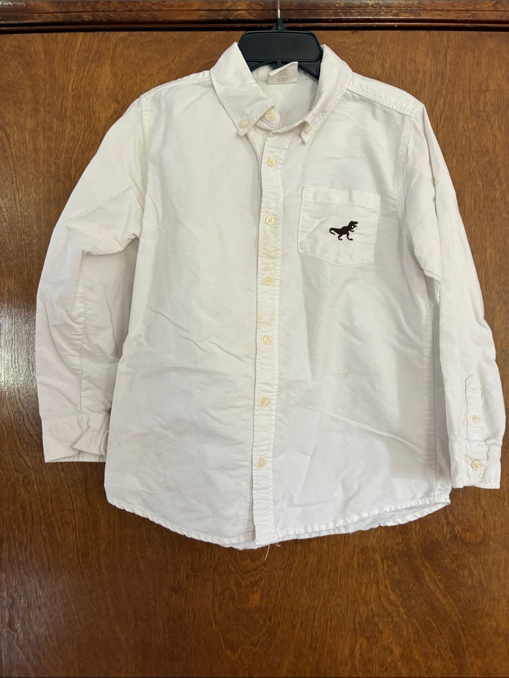 Crazy 8 White Button-Down Shirt with Black Dino Pocket Embroidery